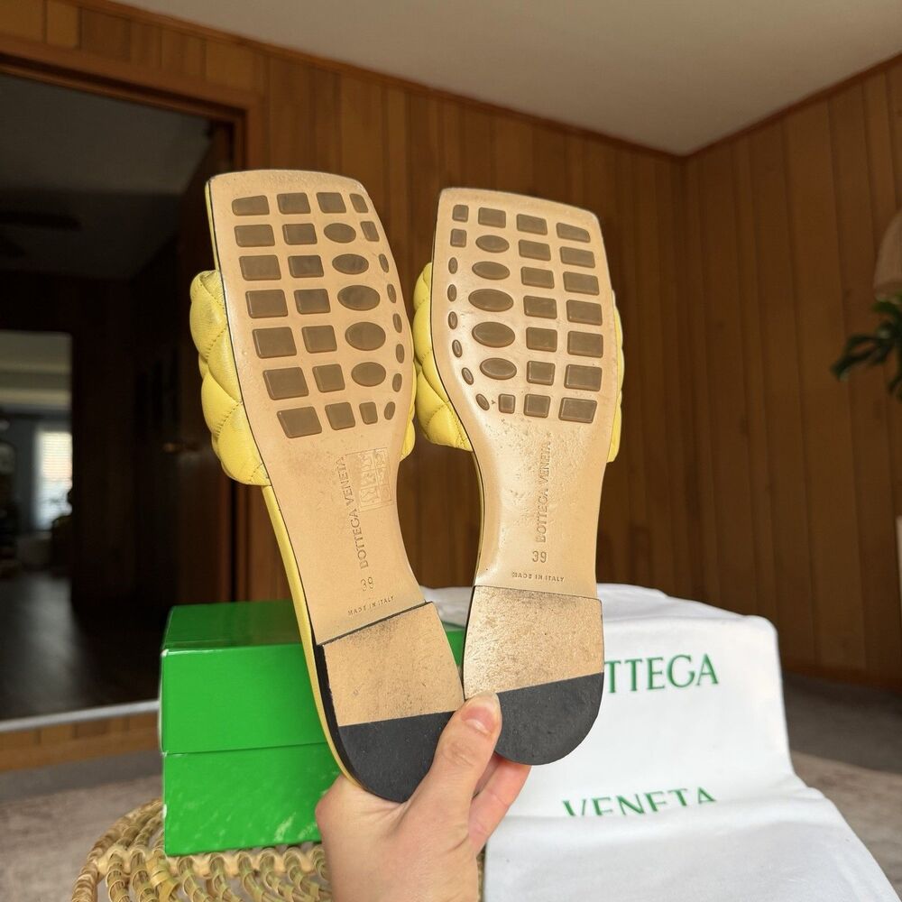 Bottega Veneta Padded Flat Slides Pear Yellow Quilted Leather Sandal EU 39 US 9 - Picture 7 of 16